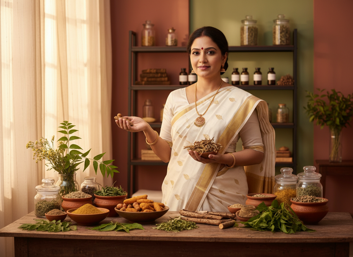 Ayurvedic Doctor with Medicinal Herbs